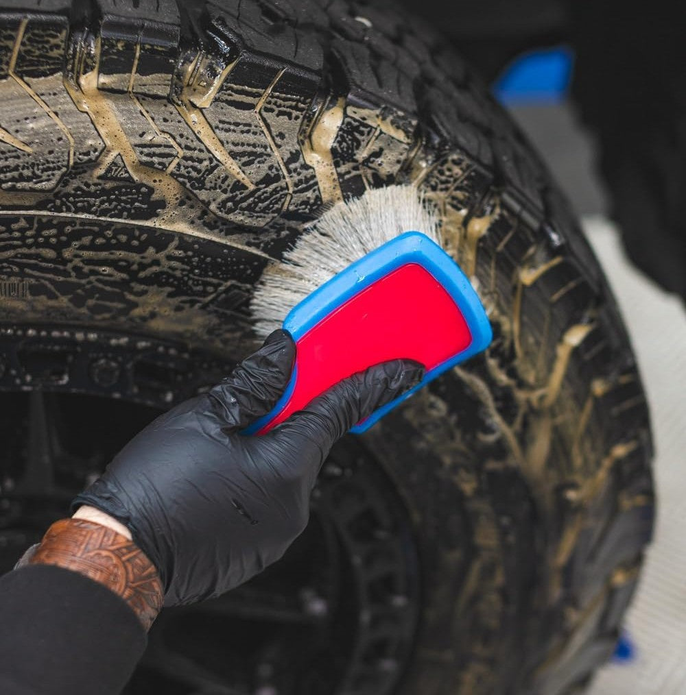 Detail Factory - ProGrip Tire Brush - Ergonomic ProGrip Handle, Stiff Synthetic Bristles, Ergonomic Design, Clean Your Tires with Ease