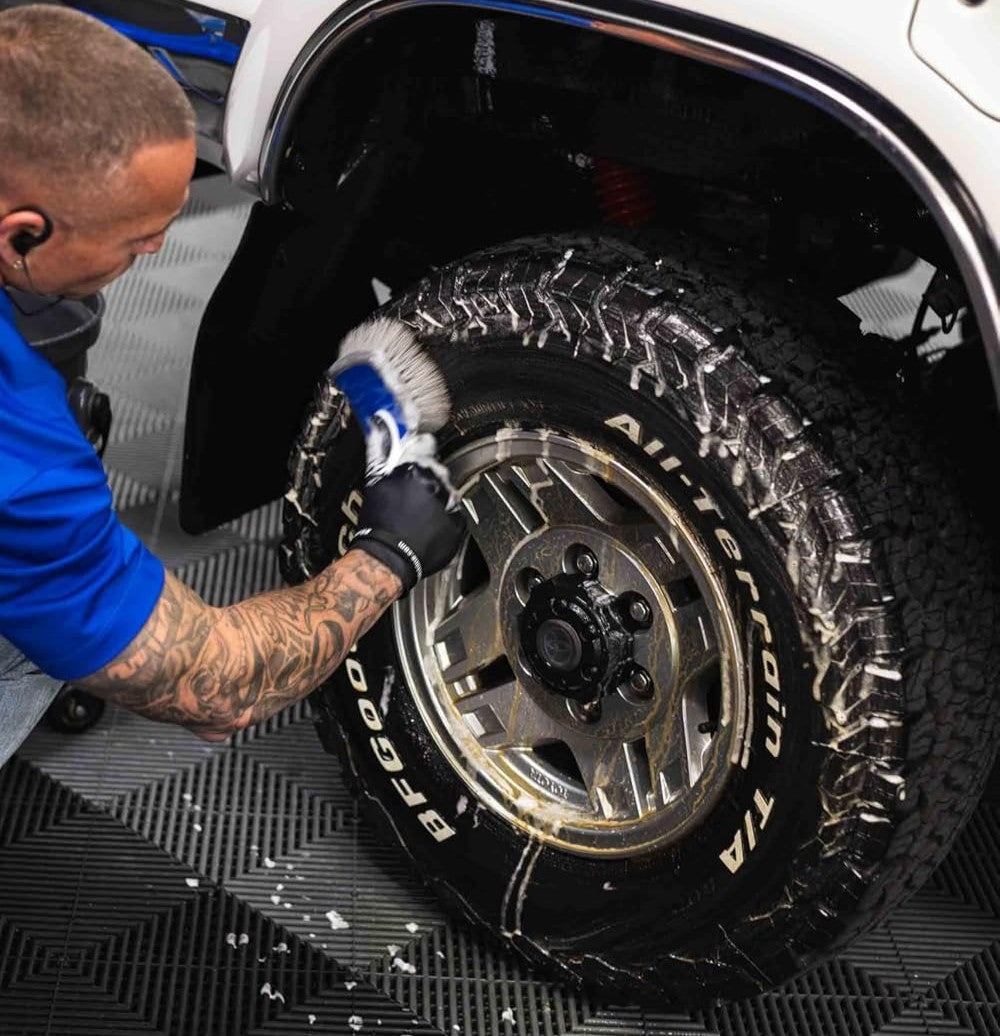 Detail Factory - ProGrip Tire Brush - Ergonomic ProGrip Handle, Stiff Synthetic Bristles, Ergonomic Design, Clean Your Tires with Ease