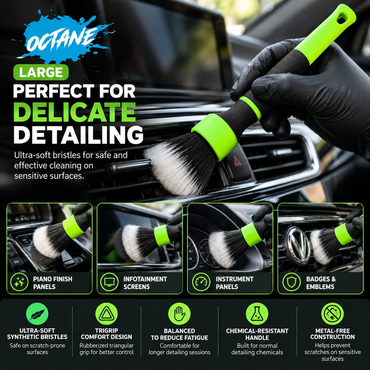 Detail Factory Octane Ultra-Soft TriGrip Large Detailing Brush for Cars