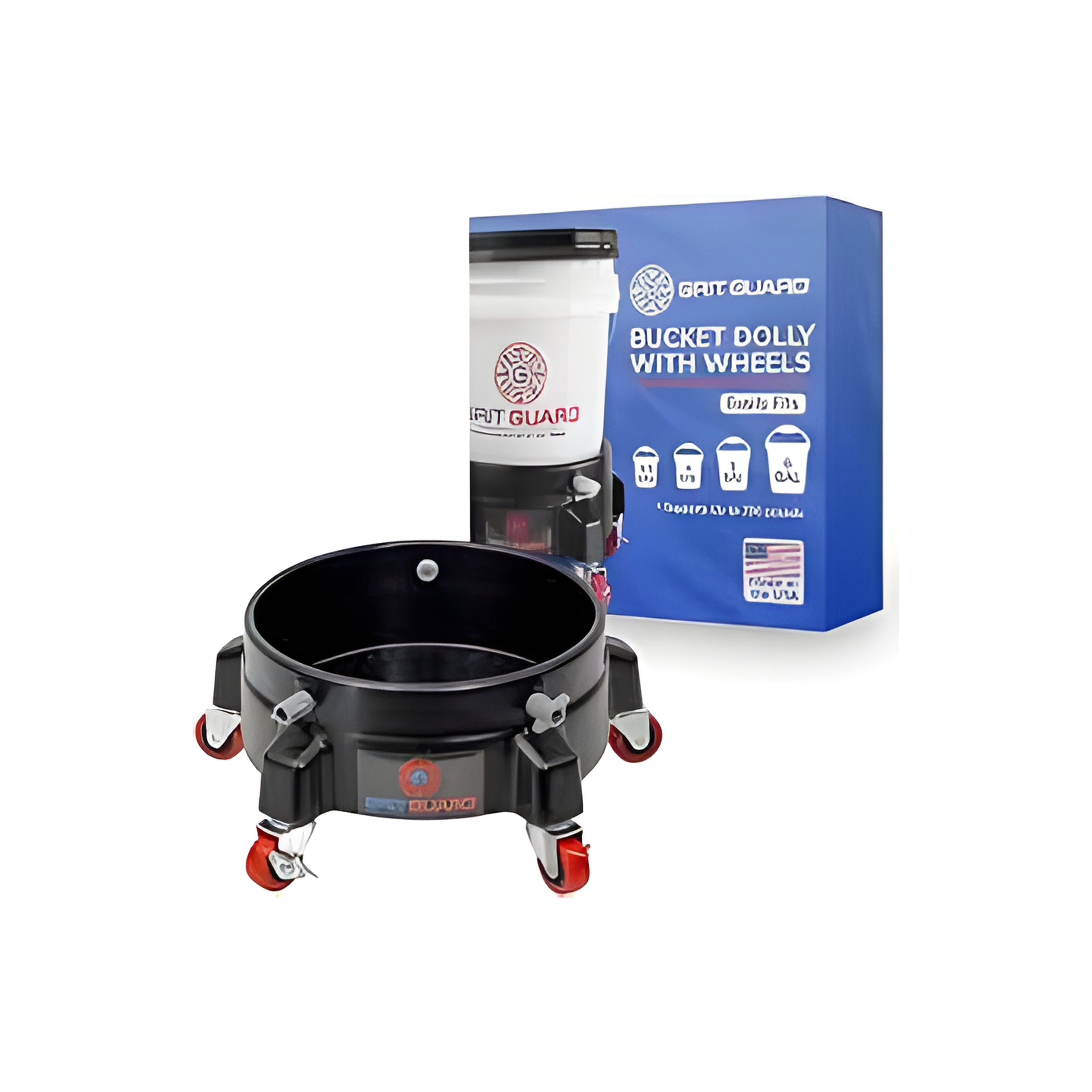 BDSC-BLACK  5 CASTER  BUCKET  DOLLY  WITH  DECAL