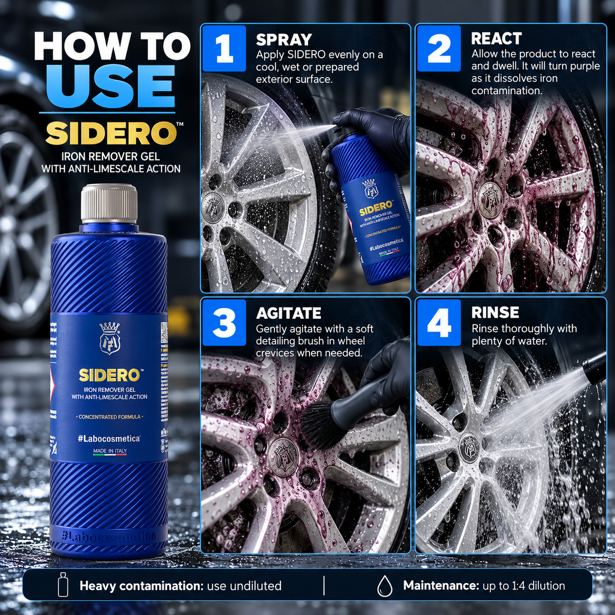 Labocosmetica SIDERO Iron Remover & Water Spot Remover Gel | Brake Dust, Fallout & Limescale Cleaner for Wheels & Paint