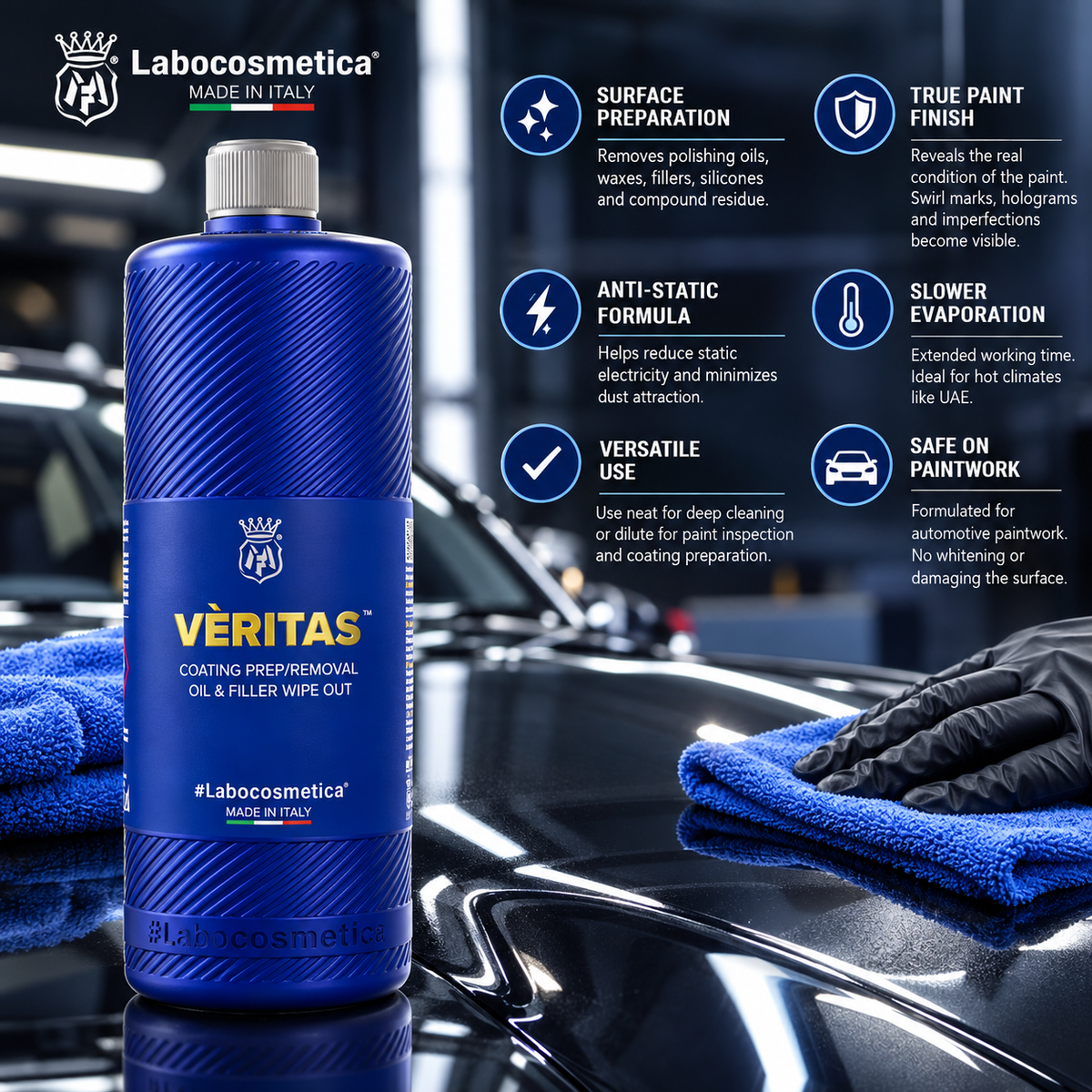 Labocosmetica Veritas Professional Panel Wipe & Degreaser for Ceramic Coating Prep | Removes Oils, Wax & Polish Residue