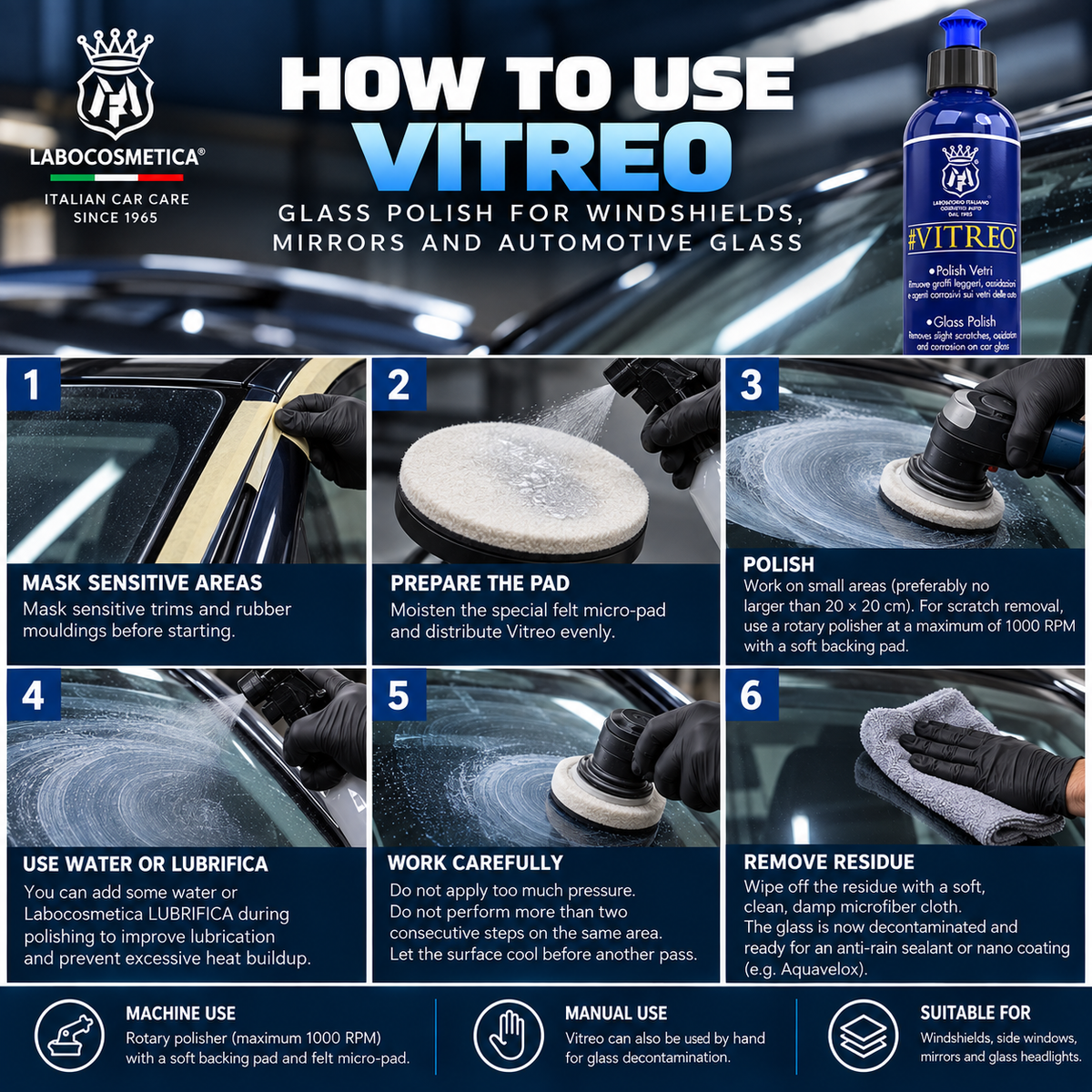 Labocosmetica Vitreo Glass Polish for Windshields Mirrors and Automotive Glass