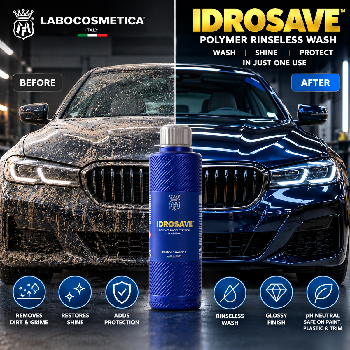Labocosmetica Idrosave pH-Neutral Rinseless Nano-Sealant Wash & Protect Formula