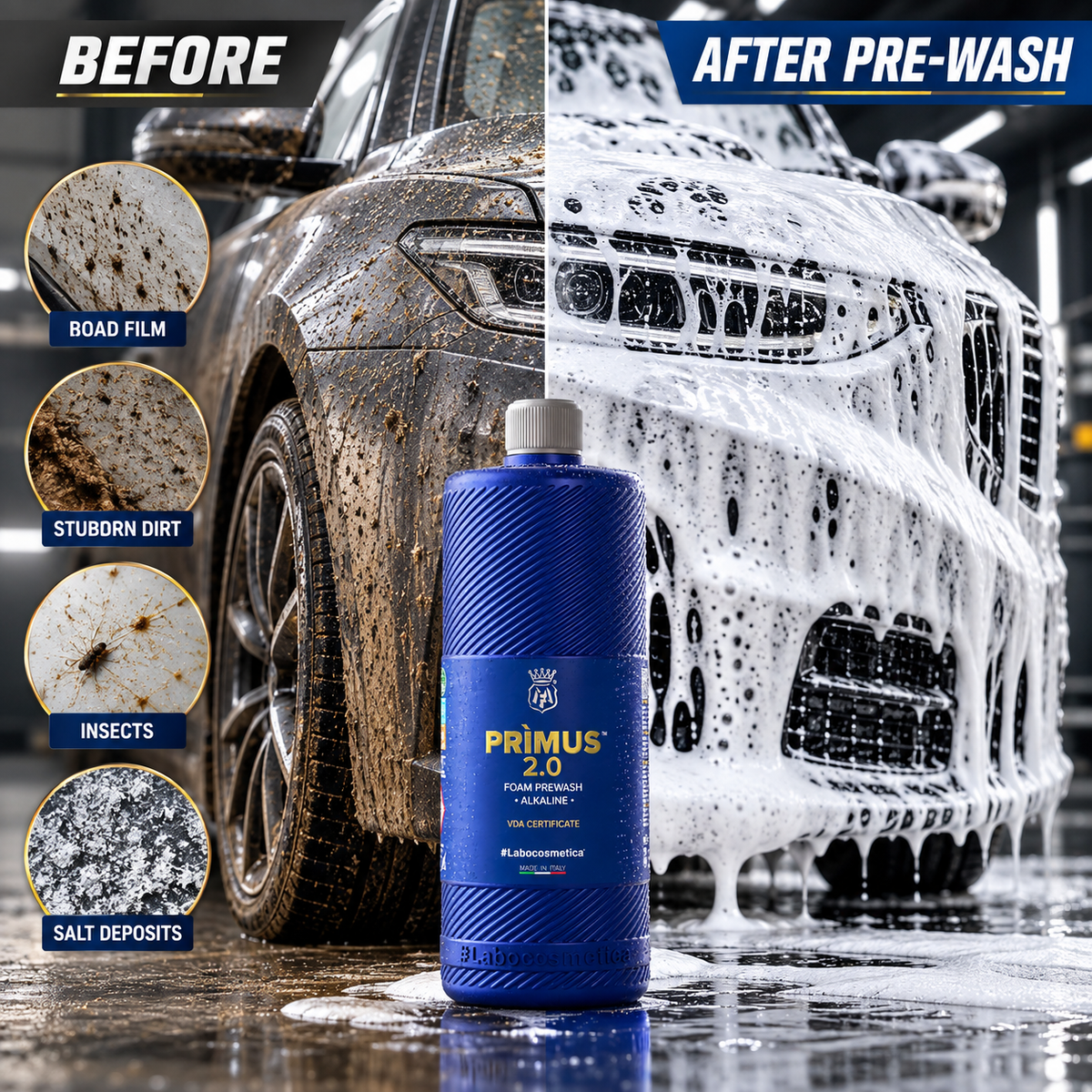 Labocosmetica PRÌMUS 2.0 Pre-Wash Car Shampoo | Alkaline Snow Foam for Stubborn Dirt Removal