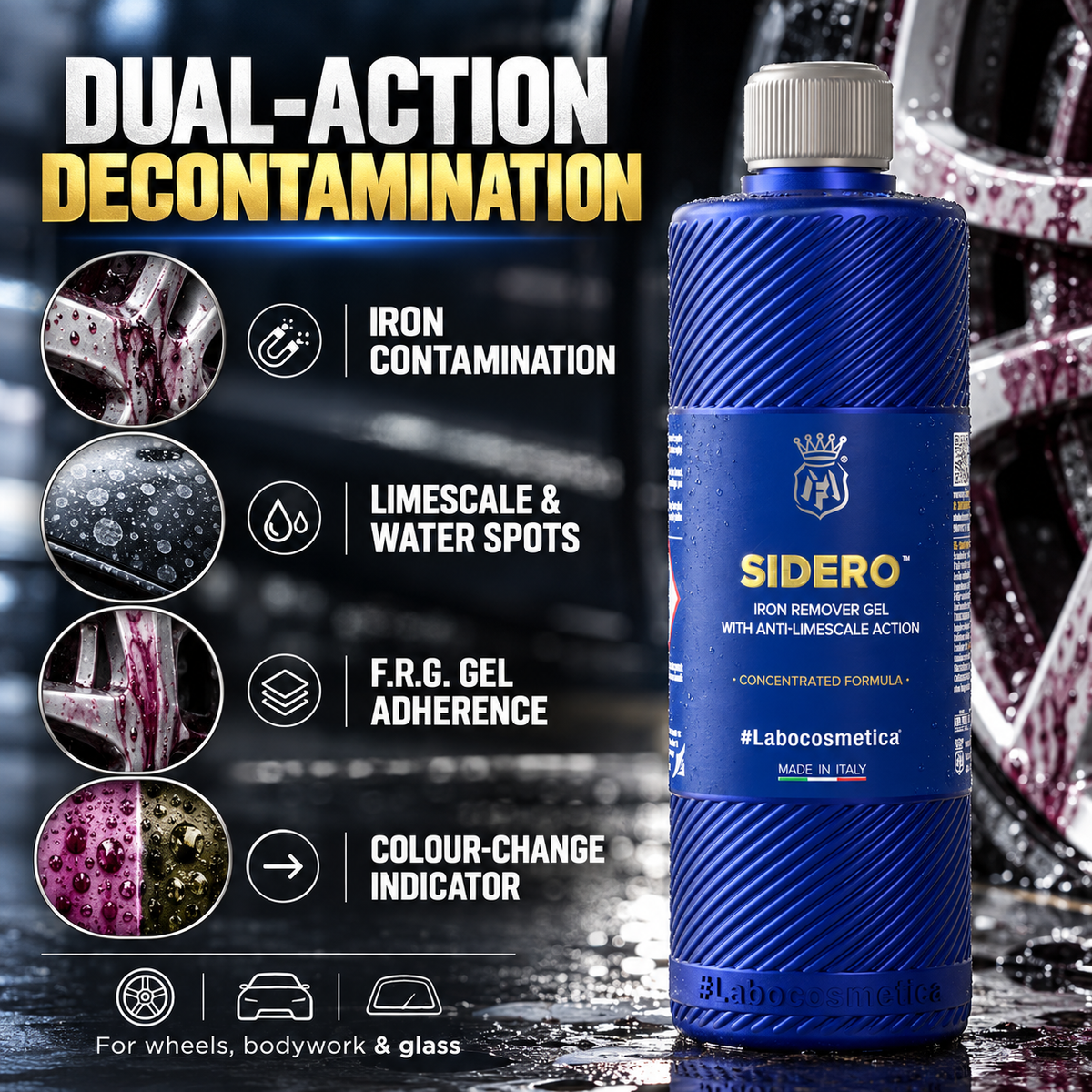 Labocosmetica SIDERO Iron Remover & Water Spot Remover Gel | Brake Dust, Fallout & Limescale Cleaner for Wheels & Paint