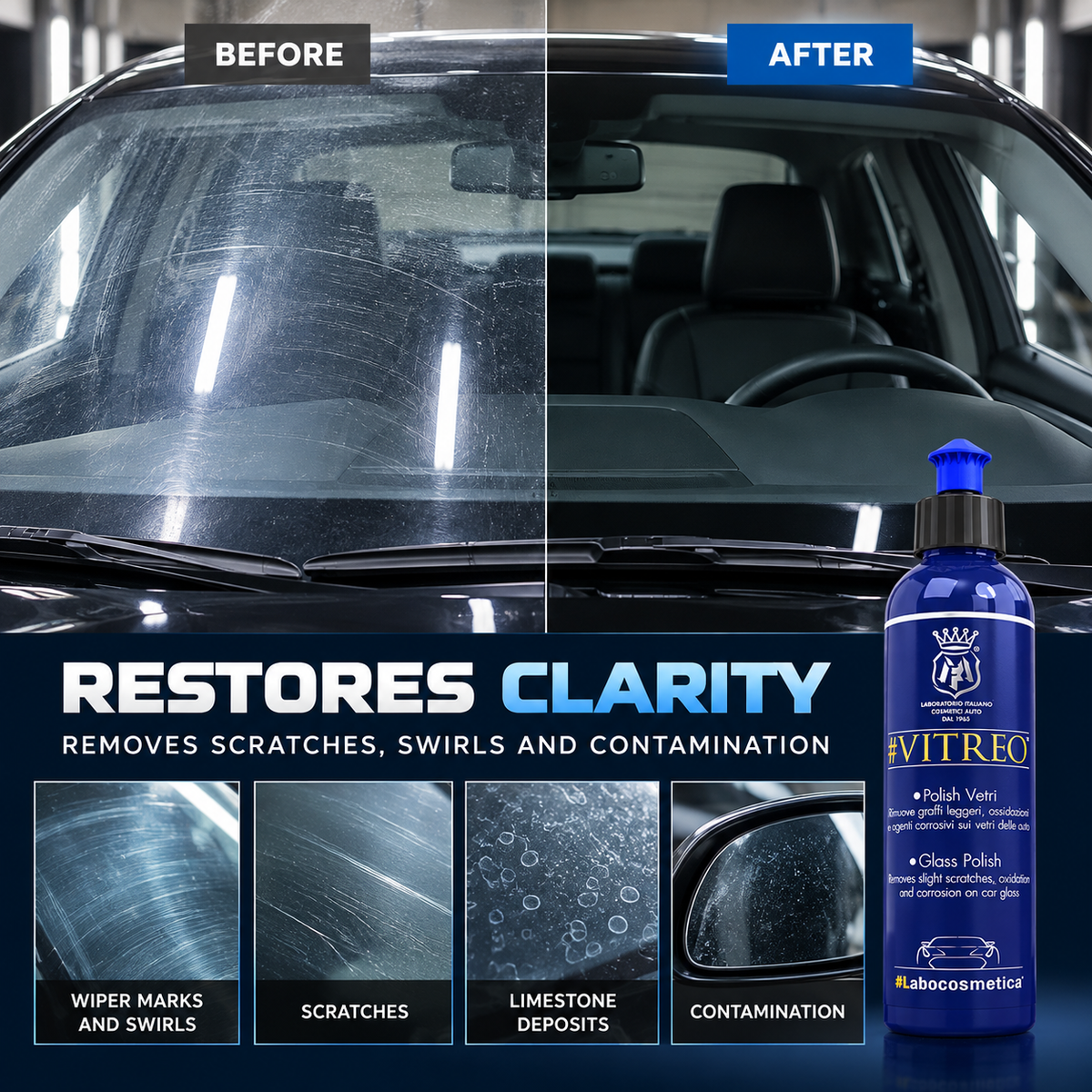 Labocosmetica Vitreo Glass Polish for Windshields Mirrors and Automotive Glass