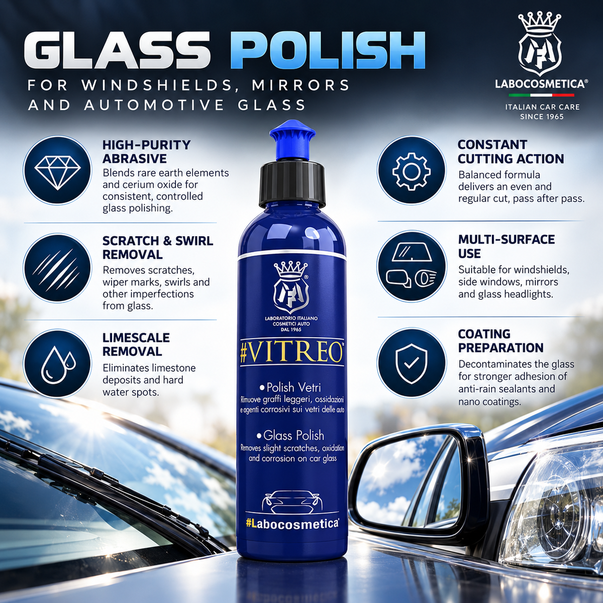 Labocosmetica Vitreo Glass Polish for Windshields Mirrors and Automotive Glass